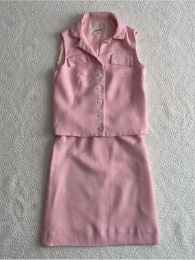 Vintage 1960s JUNIOR HOUSE Pink Sleeveless Top & Skirt Suit Set / 23 waist
